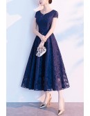 Retro Lace Midi Semi Formal Dress With Cap Sleeves