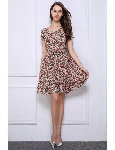 Summer Stylish A-Line Floral Print Short Wedding Guest Dresses With ...
