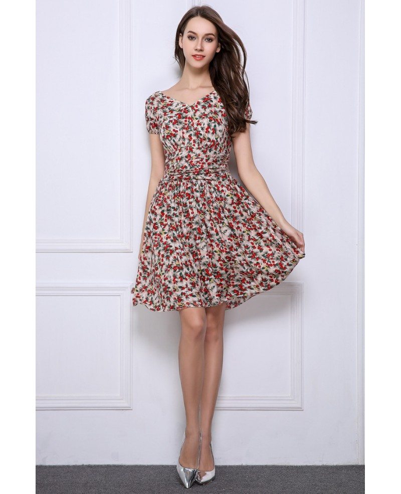 Summer Stylish ALine Floral Print Short Wedding Guest Dresses With