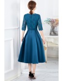 Ink Blue Aline Wedding Guest Dress With Sleeves