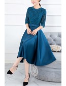 Ink Blue Aline Wedding Guest Dress With Sleeves