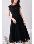 Retro Black Tea Length Lace Semi Formal Dress Sleeveless