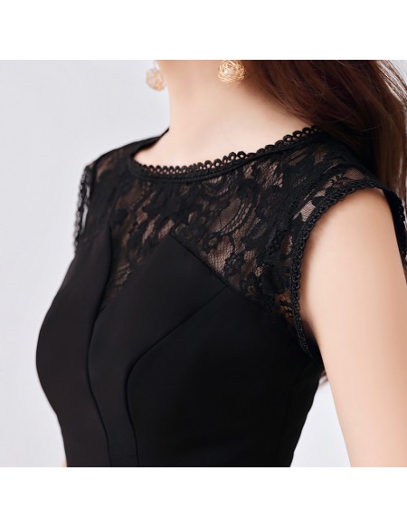 Retro Black Tea Length Lace Semi Formal Dress Sleeveless