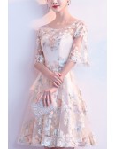 Elegant Champagne Embroidery Party Dress With Loose Sleeves