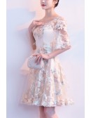 Elegant Champagne Embroidery Party Dress With Loose Sleeves