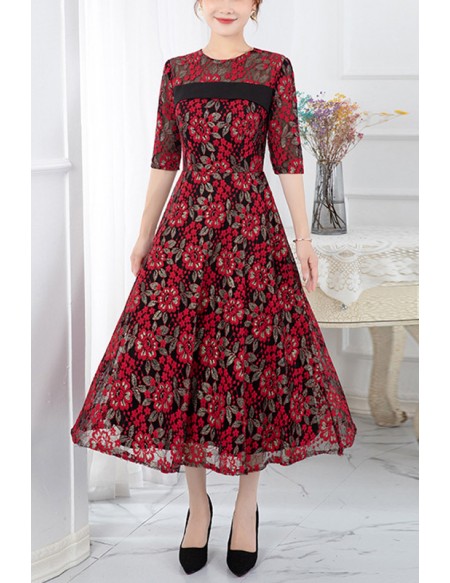 Floral Tea Length Summer Wedding Guest Dress With Sleeves #J1539 ...