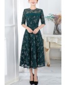 Floral Tea Length Summer Wedding Guest Dress With Sleeves