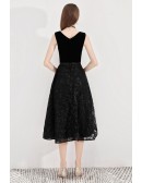 Retro Black Lace Tea Length Party Dress Vneck Sleeveless