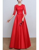 Lace Round Neck Formal Wedding Guest Dress With Half Sleeves