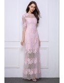 Feminine A-Line Lace Long Prom Dress With Sleeves
