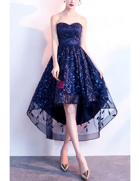 Popular Sweetheart High Low Leaf Lace Hoco Dress Strapless