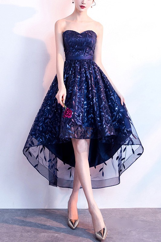 Popular Sweetheart High Low Leaf Lace Hoco Dress Strapless #J1574 ...
