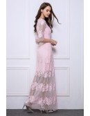 Feminine A-Line Lace Long Prom Dress With Sleeves