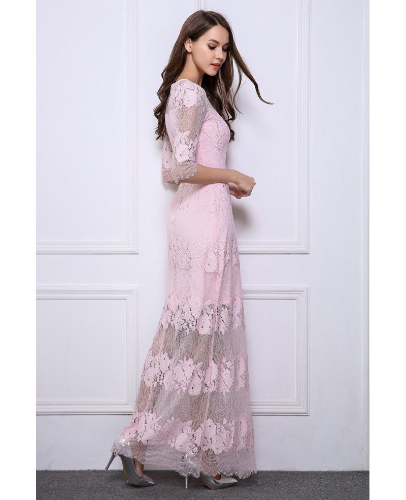 Feminine A-Line Lace Long Prom Dress With Sleeves #CK523 $90.1 ...