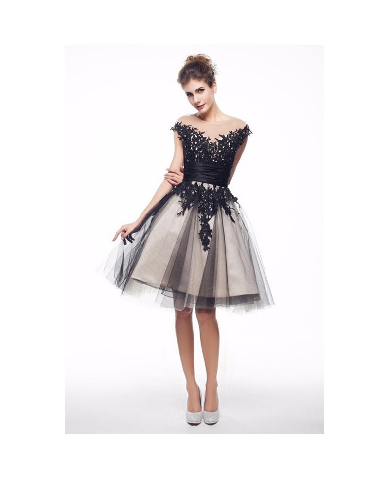 Black Lace Tulle Homecoming Dance Dress With Cap Sleeves #J1544 ...
