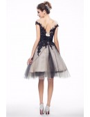Black Lace Tulle Homecoming Dance Dress With Cap Sleeves