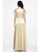 Elegant Gothic Champagne Long Satin Evening Dress with Lace Bodice