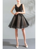 Cute Puffy Short Tulle Homecoming Dance Dress Vneck With Appliques