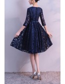 Navy Blue Lace Modest Homecoming Dress With Sleeves