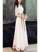 Elgant Lace Fall Wedding Guest Maxi Dress With Bow Knot Sash
