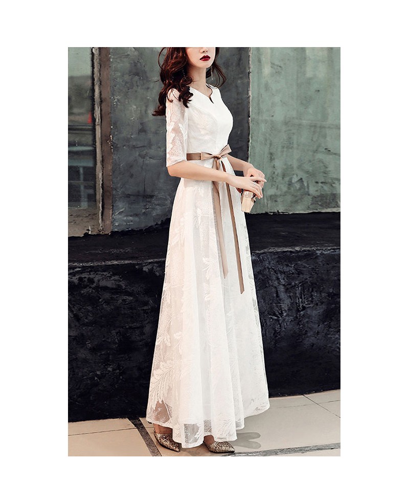 Elgant Lace Fall Wedding Guest Maxi Dress With Bow Knot Sash #J1501 ...