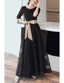 Elgant Lace Fall Wedding Guest Maxi Dress With Bow Knot Sash