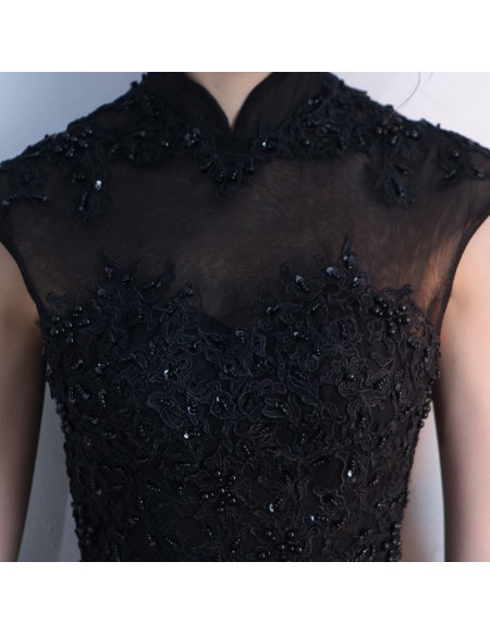 Black Tulle Knee Length Homecoming Dress With Sequined Lace