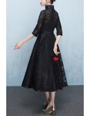 Black Lace Tea Length Homecoming Dress With Collar