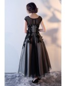 Retro Tea Length Black Homecoming Dress With Polka Dot Mesh