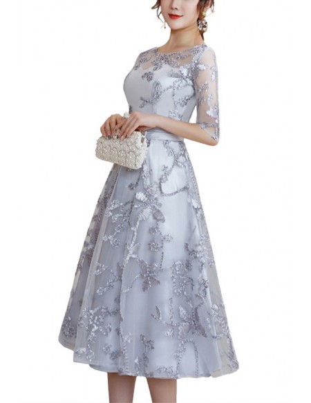 Floral Lace Aline Wedding Guest Dress With Sheer Neckline #J1407 ...