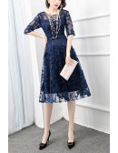 Floral Lace Aline Wedding Guest Dress With Sheer Neckline