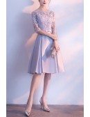Pleated Elegant Lace Homecoming Dress With Lace Half Sleeves