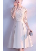 Pleated Elegant Lace Homecoming Dress With Lace Half Sleeves