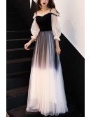 Elegant Ombre Long Tulle Homecoming Dress With Lantern Sleeves