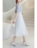 Grey Aline Puffy Tulle Midi Homecoming Party Dress