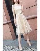 Aline Lace Turtle Neck Wedding Party Dress With Sash