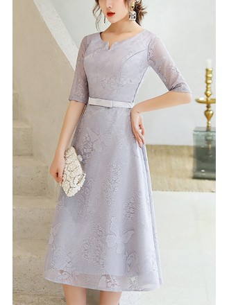 Butterfly Floral Lace Wedding Guest Dress With Sleeves