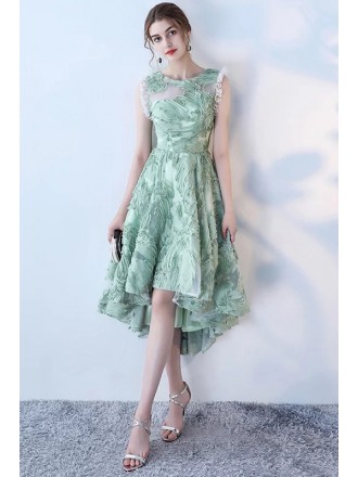 Unique Green High Low Lace Homecoming Dress Sleeveless