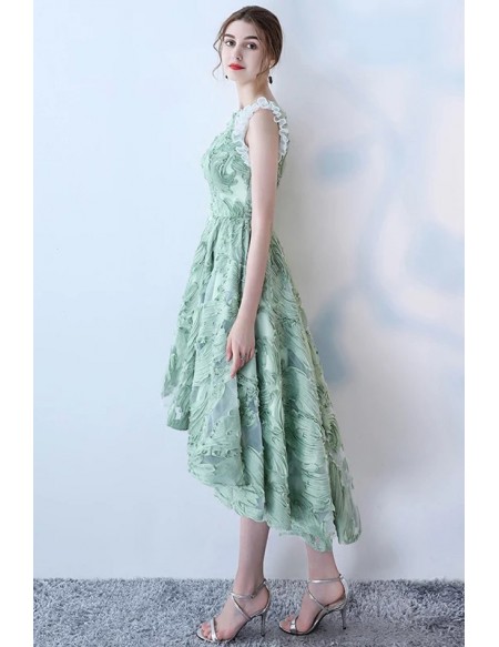 Unique Green High Low Lace Homecoming Dress Sleeveless