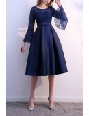 Blue Lace Long Sleeve Homecoming Dress Knee Length