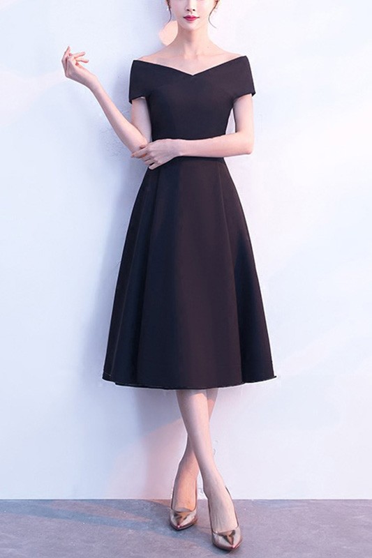 Simple Little Black Midi Party Dress #J1422 - GemGrace.com