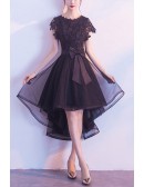 Black High Low Puffy Homecoming Dress With Bow Knot
