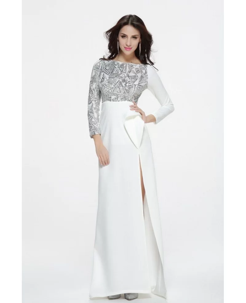 Elegant Long White Evening Dresses with Long Sleeves #CK340 $111.8 ...