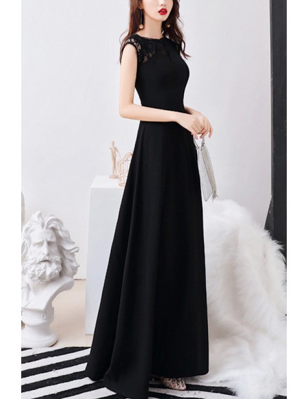 Slim Aline Long Black Evening Dress Sleeveless