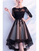 High Low Black Tulle Homecoming Party Dress With Sheer Sleeves