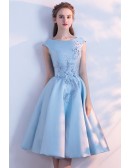 Sky Blue Elegant Homecoming Party Dress With Embroidery