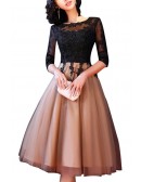 Black Lace And Tulle Modest Hoco Dress Parties With Lace Sleeves