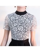 Black And White Lace Retro Party Dress With Short Sleeves