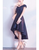 Modest High Low Navy Homecoming Dress Sequined With Cap Sleeves
