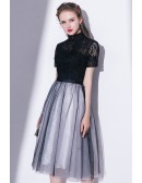 Special Knee Length Tulle Black Party Dress With Collar